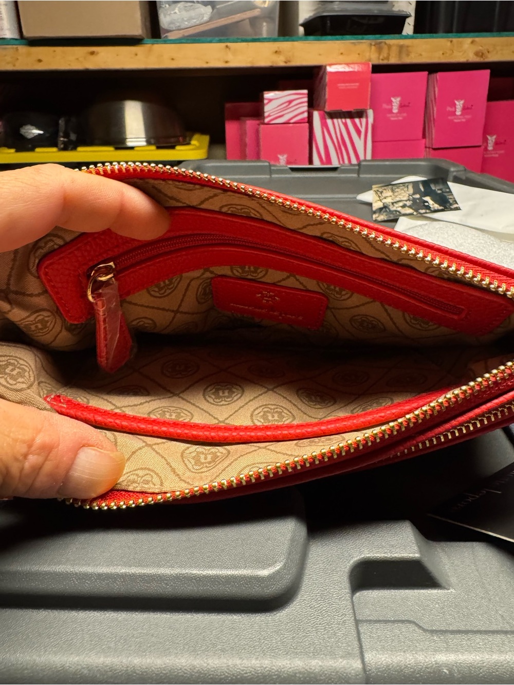 Nanette Lenore Red Pebbled Leather Wristlet Clutch - Stylish Everyday Carry - Picture 6 of 12